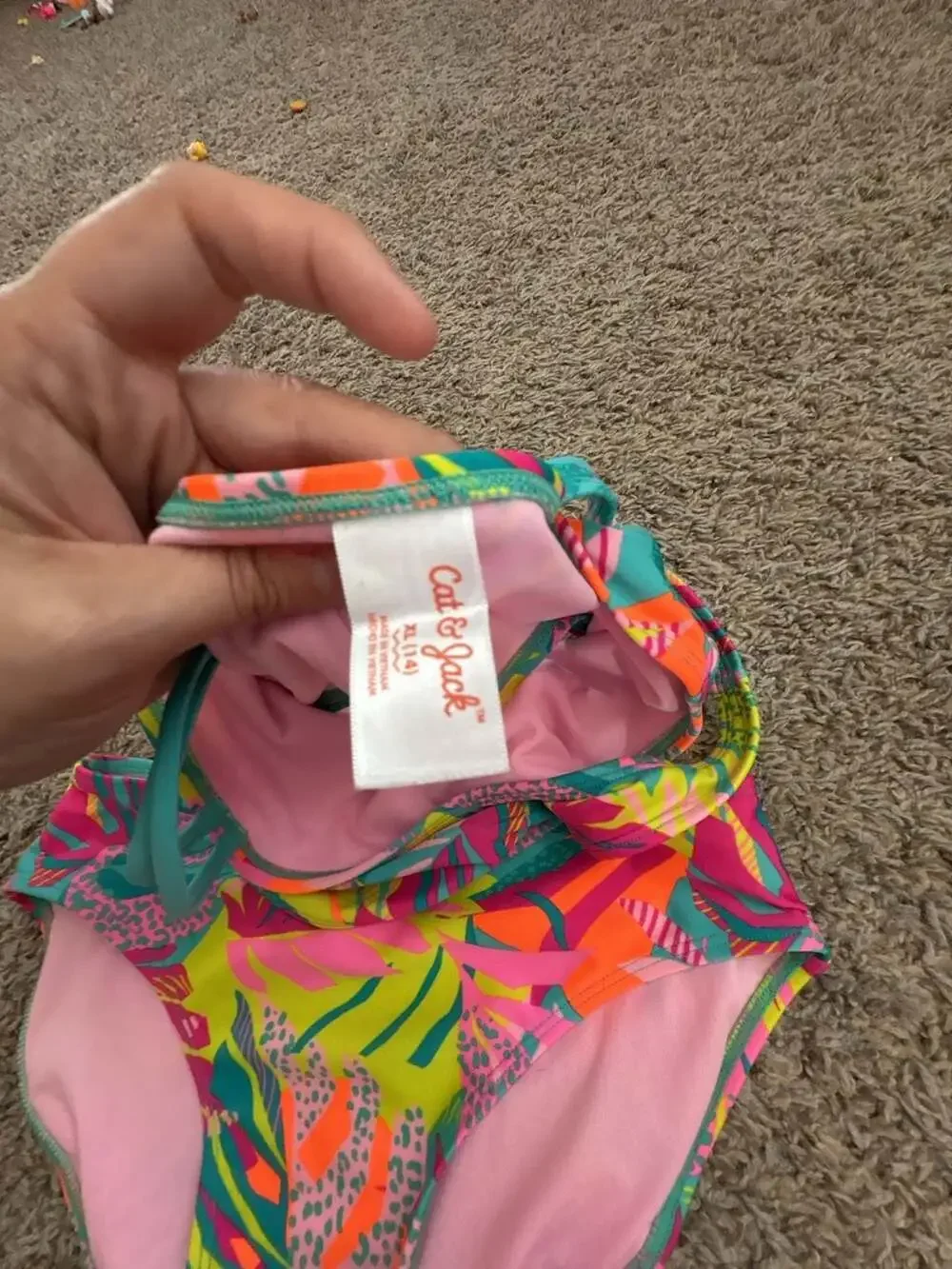 Cat & Jack Girls Tropical Print Two-Piece Swimsuit Set Size XL 14